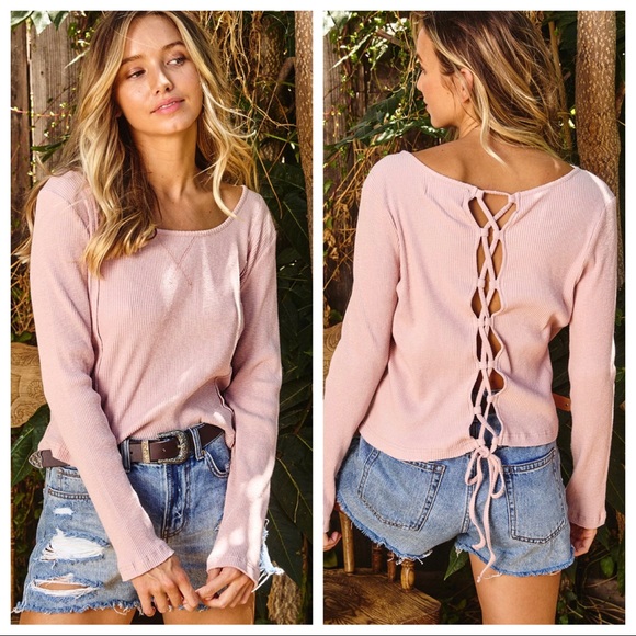 #08 LAST ONE Lace up back washed ribbed top - Picture 4 of 6